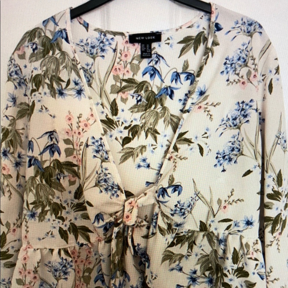 New Look Cream Tie Front Long Sleeve Blouse